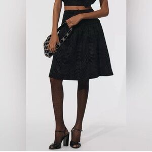 Anthropology Maeve Taffeta Dot Midi Skirt Black Size 12 NWT